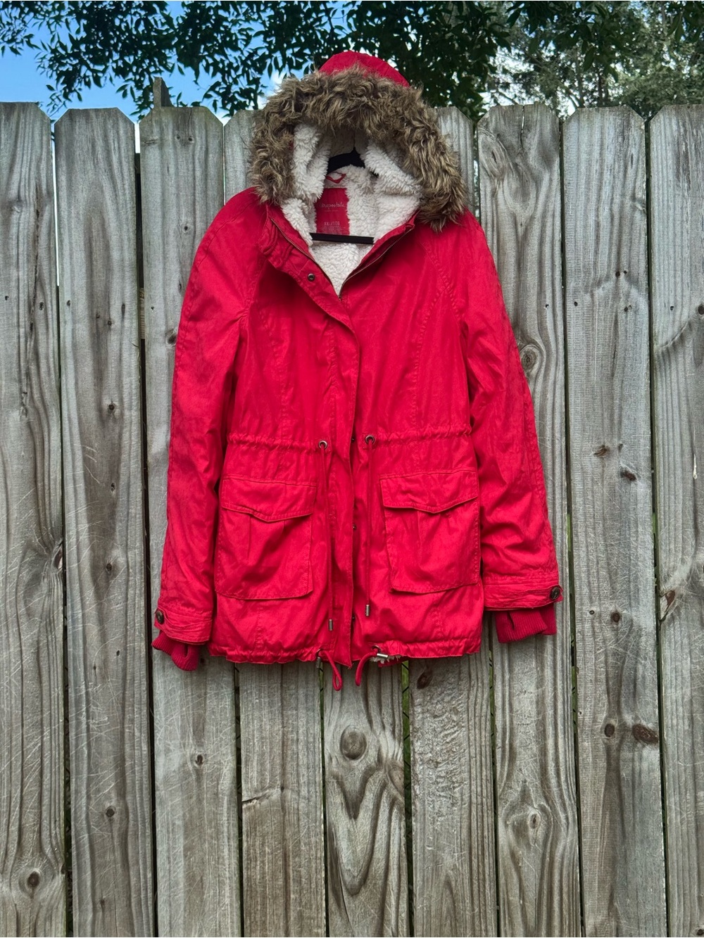Y2K Aeropostale winter red jacket parka with fur hood Sherpa lining plus size